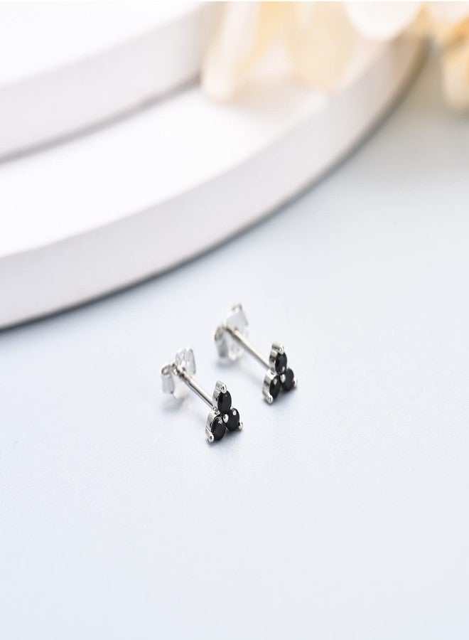 EPIRORA Sterling Silver Stud Earrings for Women- 3 Pairs Hypoallergenic White Gold Plated Small Cubic Zirconia Flower Cartilage Earring Set (3mm/4mm/5mm), Black - Image 5